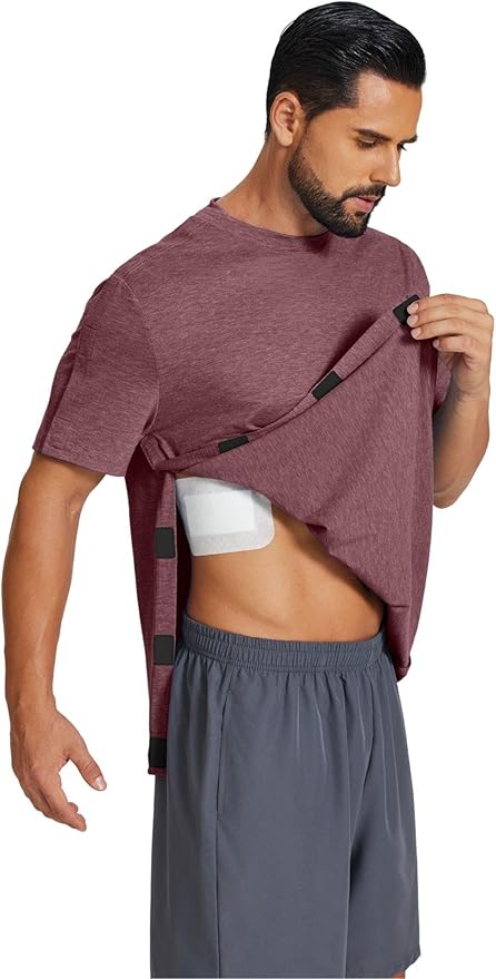 Deyeek Shoulder Post Surgery Recovery Shirts for Men Full Tear Away Short Sleeve T Shirt Adaptive Chemo Clothing