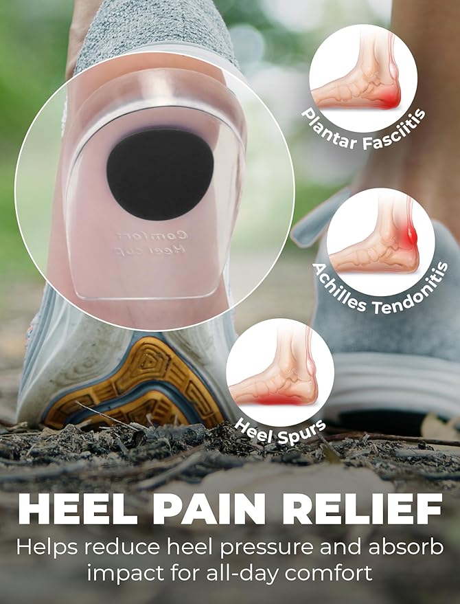 Gel Heel Pads, 2 Pack, for Achilles Tendonitis, Shoe Wedge Inserts for Plantar Fasciitis, Bone Spur, Foot Pain Relief Support, Comfort Cushion Insoles for Women/Men