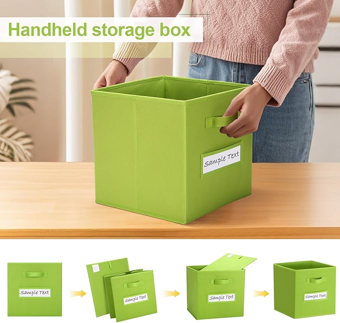 artsdi Fabric storage cubes (8 Pack) 13 Inch Cube Storage Bin, cube organizer bins with 8 Labels Window Cards & a Pen, Foldable cube organizer bins and Storage Box, lime green