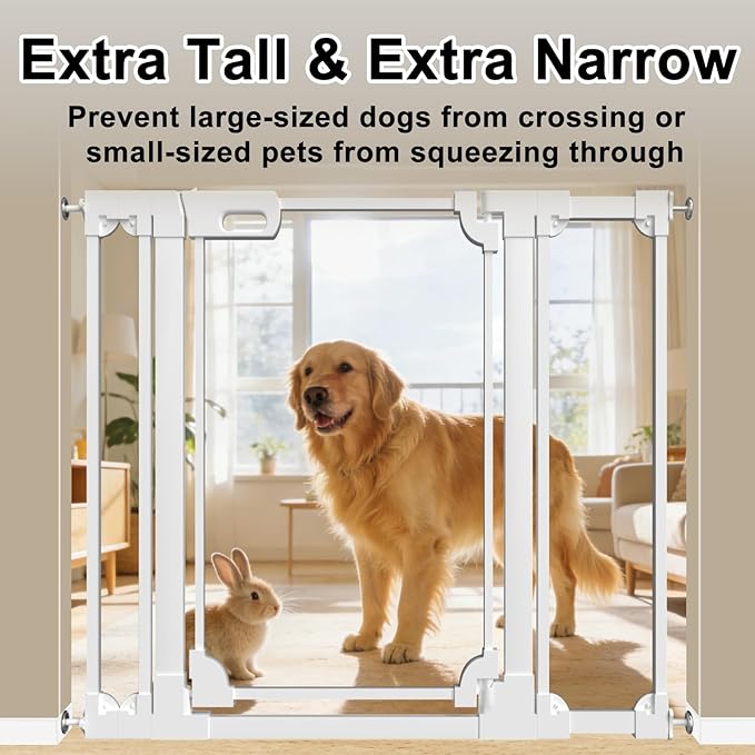 WAOWAO 40" Extra Tall Clear Acrylic Baby Gate for Dogs and Kids with Double Lock, 29.5"-37.37" Width, Safety Auto Close Pet Gate for Babies and Pets, Fits Doorways, Kitchen, and Entryways, White