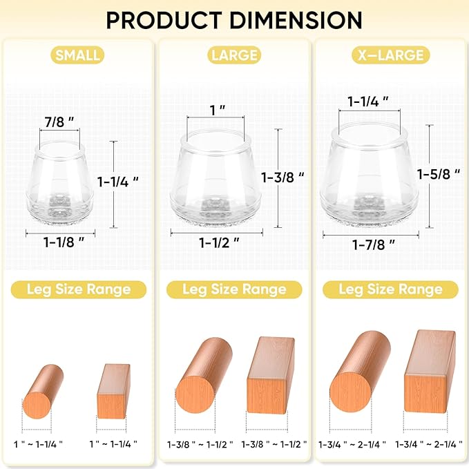 BALEINE 32 Pack Silicone Chair Leg Floor Protectors, Stool Leg Protectors Cap, Non-Slip Chair Leg Caps for Hardwood Floors (Clear & Small, 32 Pack)