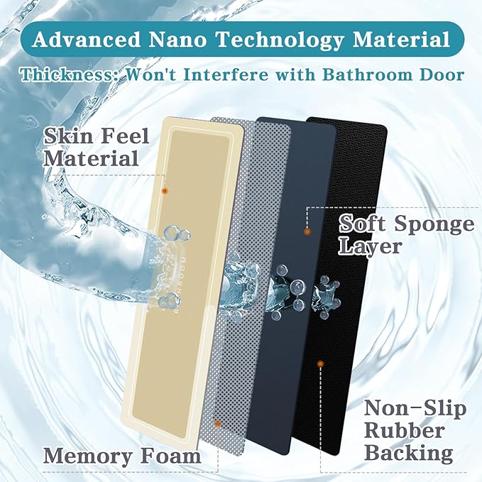 Bath Mat, Bathroom Mat Rugs Super Absorbent Shower Mats Non Slip Quick Dry Thin Rubber Mats for Bathroom Floor Fit Under Door, Shower Rug for Bathtub, Shower, Beige