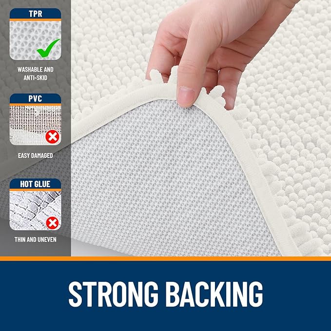 OLANLY Bathroom Rugs 47x20, Extra Soft Absorbent Chenille Bath Rugs, Rubber Backing Quick Dry, Machine Washable Bath Mats for Bathroom Floor, Tub and Shower, Home Decor Accessories, Ivory