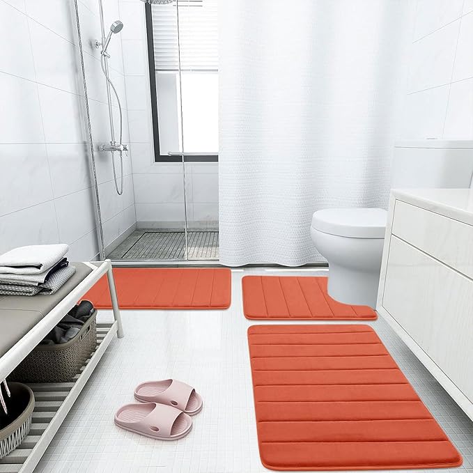 Buganda Memory Foam Bath Mat, 44" x 24", Ultra Soft and Non-Slip Bathroom Rugs, Water Absorbent and Machine Washable Bath Rug Runner for Bathroom, Shower, and Tub, Coral
