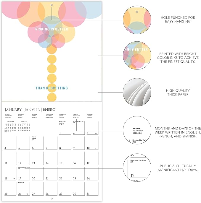 Graphique 2026 Mindset Is Everything Wall Calendar | 12” x 12” | Thick Paper | Home & Office Organizer | Large Monthly Grid | 3 Languages & Marked Holidays | 4 Month Preview Page for 2027