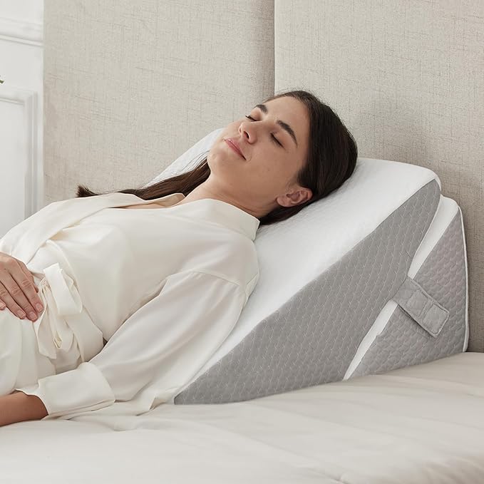 Bed Wedge Pillow for Sleeping, 9&12 Inch Adjustable Wedge Pillow Set for After Surgery, Triangle Pillow for Back Pain Relief, Leg Support, Acid Reflux, Gerd, White/Grey