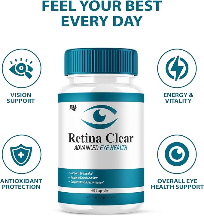 BLUE VIBE Retina Clear Advanced Eye Health Supplement, Retina Clear Max Strength Overall Vision & Wellness Supplement, RetinaClear Advanced Vision Support and Eye Health Formula Pills (60 Capsules)