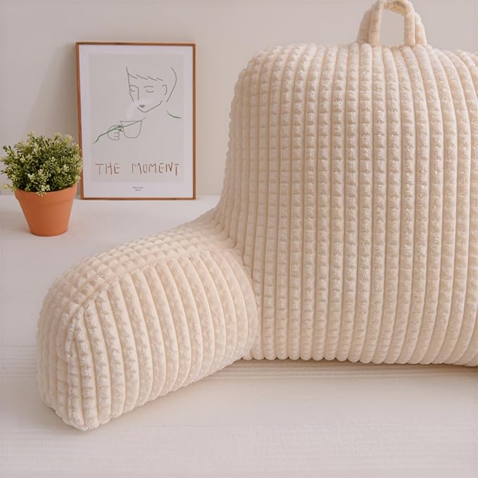 Holawakaka Adults Reading Pillow with Arms, Backrest Reading & Rest Pillows for Sitting Up in Bed, Bed Rest, Lounging, Working on Laptop,Arms Back Support Cushion for Men Women Teens, Ivory