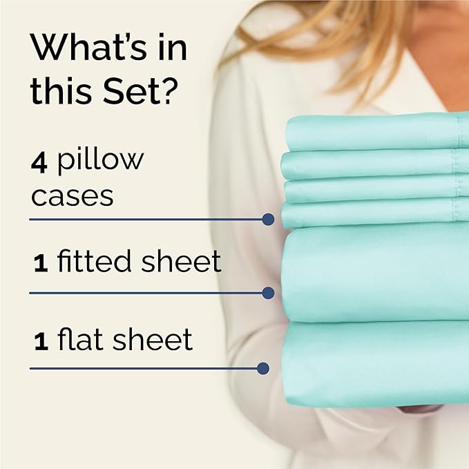 King 6 Piece Sheet Set - Cooling & Breathable Bed Sheets - Hotel Luxury Bed Sheets for Women, Men, Kids & Teens - Comfy Bedding w/Deep Pockets & Easy Fit - Soft & Wrinkle Free - King Spa Blue Sheets