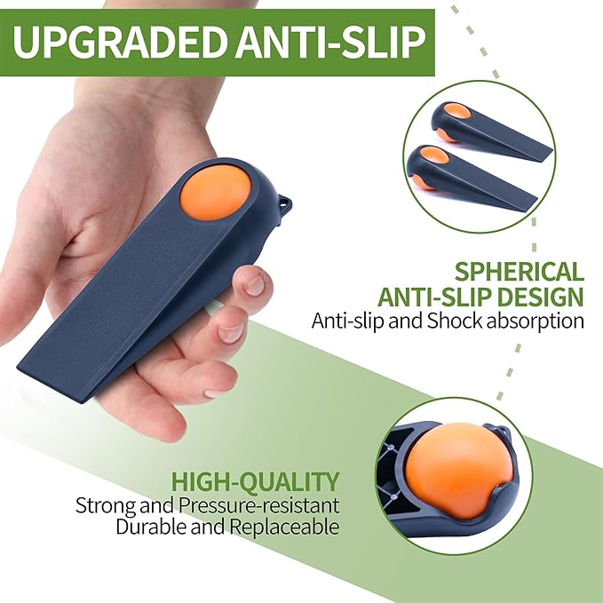 Door Stoppers for Bottom of Door, Rubber Door Stopper Wedges, Door Holders for All Types of Surfaces, 2 Pack Magic Ball Door Stops, 3.9 inch, Black and Orange