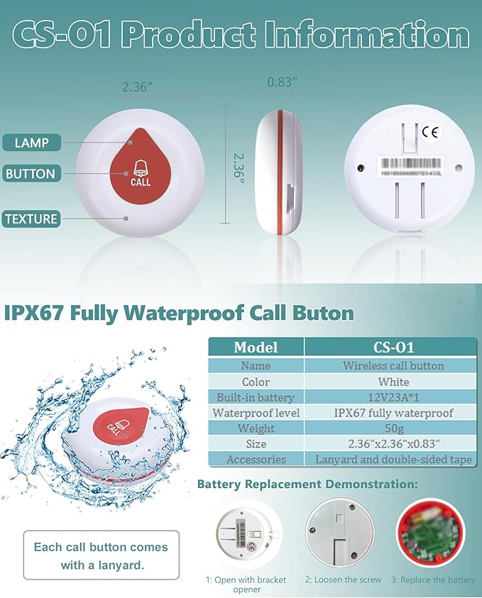Caregiver Pager System Nurse Calling System 1200+ft Wireless Calling System with 1 Display Receiver/2 Watch Pagers/1 Signal Amplifier/15 Call Buttons for Clinic/Hospital/Nurses Station/Home