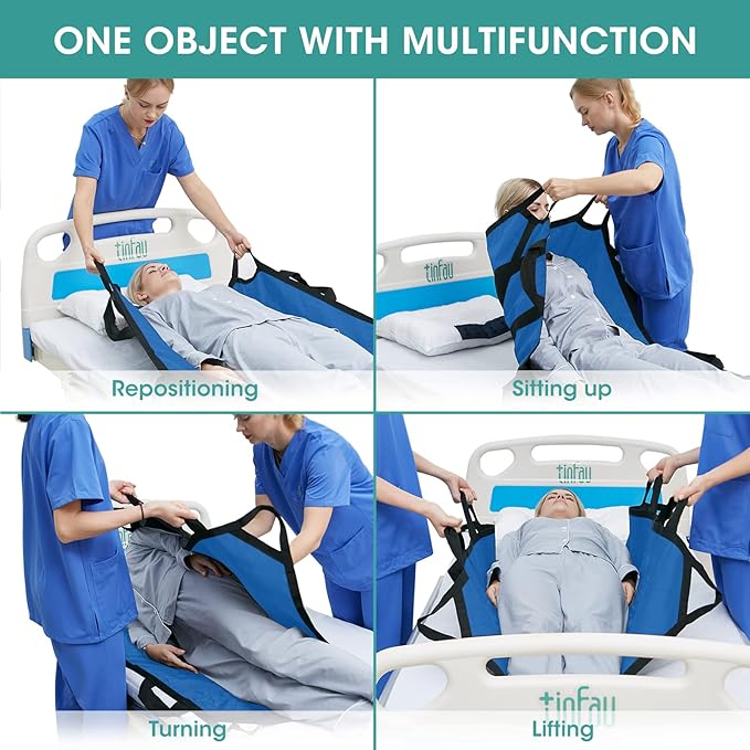 45" x 36" Positioning Bed Pad with Handles Washable Draw Sheets for Hospital Bed Ridden Patient Clothes Waterproof Glide Sheets for Patients Moving Pad for Lifting &Transfer Sheet, Light Blue