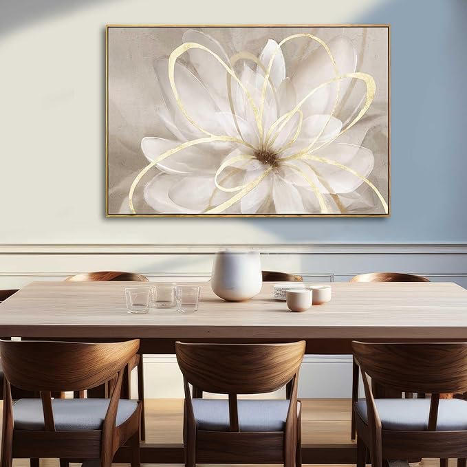 SOUGUAN Flower Wall Art for Living Room 32x48 Inch Gold Large Artwork Painting for Bedroom Kitchen Home Office Room Decore