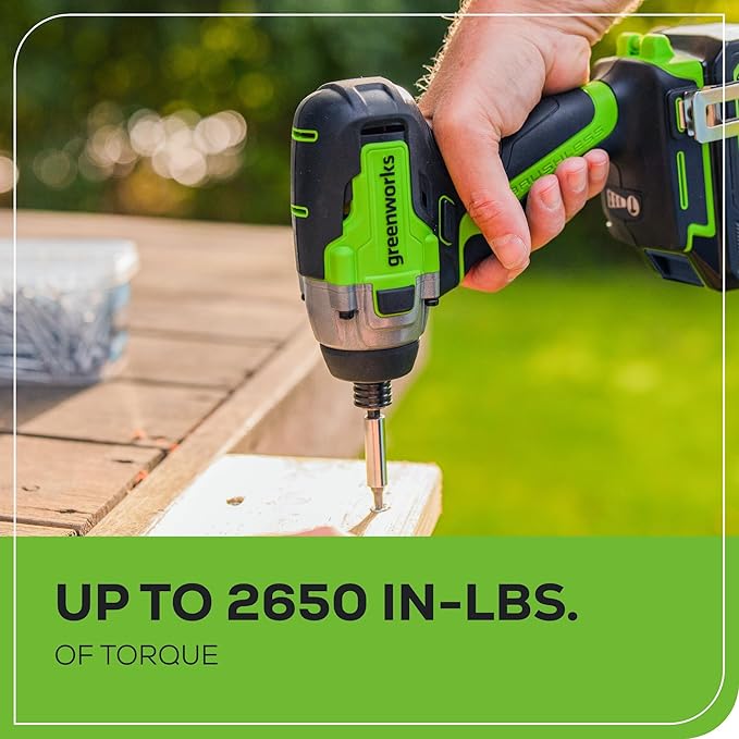 Greenworks 24V Brushless Cordless Impact Driver Kit, 2650in./lbs Torque, Variable Speed-Battery and Charger Sold Separately, Green