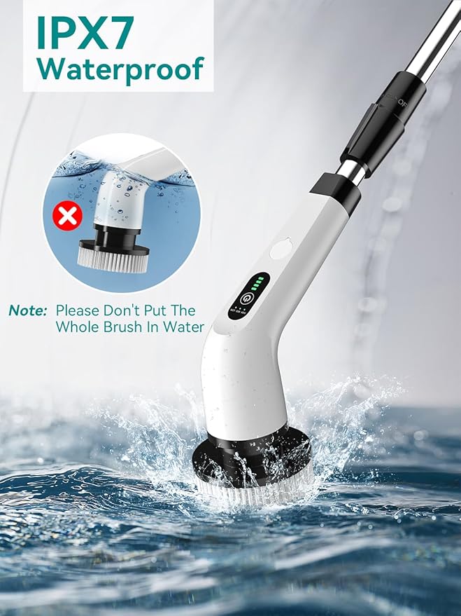 3-Speed Electric Spin Scrubber for Bathroom, 120Mins Runtime, Cordless Power Cleaning Brush with 8 Brush Heads, 3000mAh Shower Scrubber with Long Handle, Floor Scrubber, Grout Brush Bathtub Cleaning