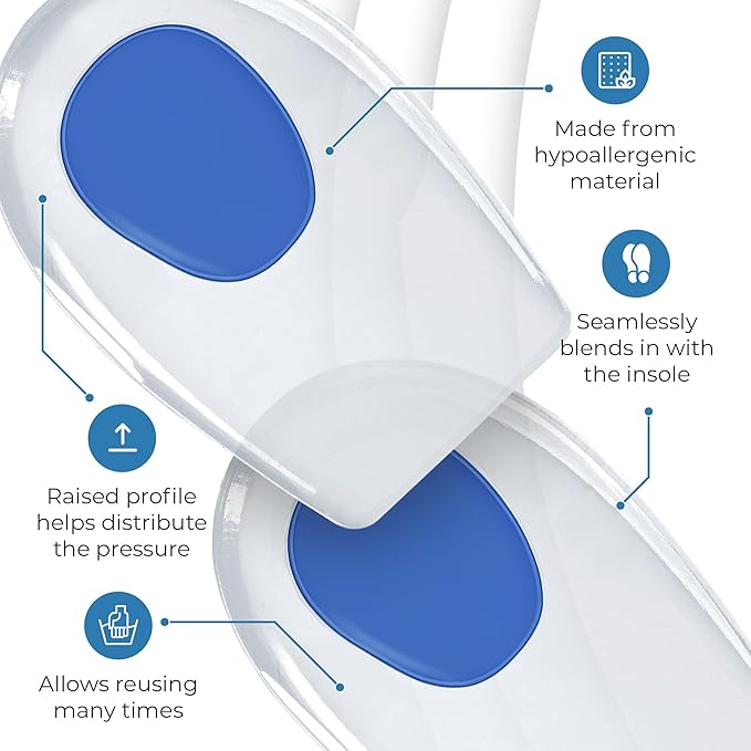 Gel Silicone Heel Cups/Pads, 2 Pack, for Achilles Tendonitis, Shoe Wedge Inserts for Plantar Fasciitis, Bone Spur, Foot Pain Relief Support, Comfort Cushion Insoles for Women/Men