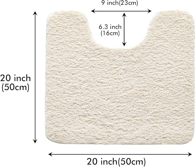 MIULEE Microfiber Toilet Bath Mat U-Shaped Contour Shaggy Rugs Non Slip Extra Thick Soft Absorbent Water for Bathroom Commode Machine Washable(20x20 Inch, Ivory)