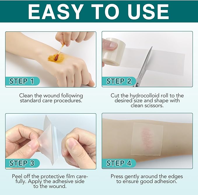 Hydrocolloid Bandages Roll for Wound Care, 5cm*3.6m Hydrocolloid Dressing Roll Cut-to-Size Plasters Supports Natural Healing, Ultra Absorption Waterproof Dressing Tape for Blisters, Acne, Minor Wounds