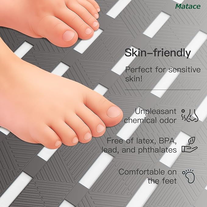Bathtub Mat Non Slip - for Inside Bath Tub & Shower, Small 27x16 Inch, 180 Strong Suction Cups, Soft Textured Surface, Fast Drain & Quick Dry, Bathroom Safety Mat, Dark Gray, Matace