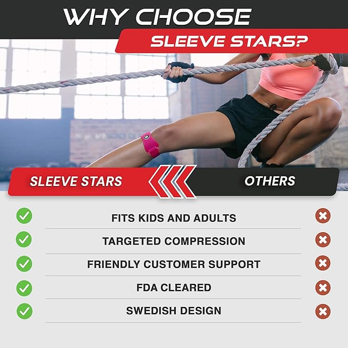 Sleeve Stars Swedish Brand Patellar Tendon Support Strap for Women & Men Effective Osgood Schlatter Knee Brace Youth & Kids Knee Brace with 3 Adjustable Length fits 12"-24" (Single/Hot Pink/Adult)
