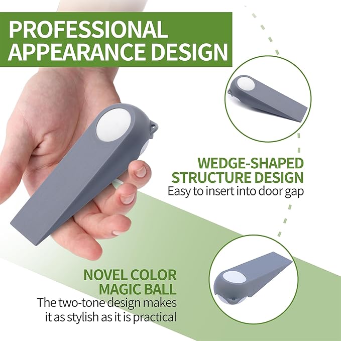Door Stoppers for Bottom of Door, Rubber Door Stopper Wedges, Door Holders for All Types of Surfaces, 4 Pack Magic Ball Door Stops, 5 inch, Grey and White
