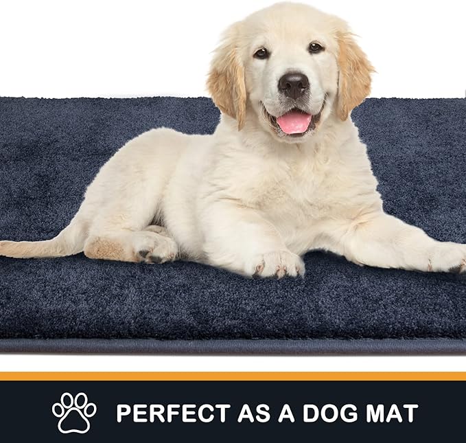 PURRUGS Dirt Trapping Door Mat 24" x 35.5", Non-Slip Machine Washable Entry Rug, Shoe Scraper, Dog Doormat, Super Absorbent Welcome Mat for Front & Back Door, Muddy Shoes & Paws, Navy Blue