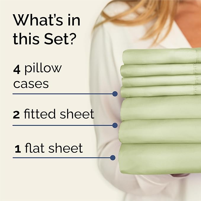 Split King 7 Piece Sheet Set - Cooling & Breathable Bed Sheets - Hotel Luxury Bed Sheets for Women, Men, Kids & Teens - Deep Pockets - Easy Fit - Soft and Wrinkle Free - Split King Light Sage Sheets