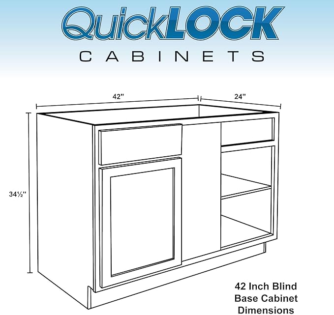 Quicklock RTA (Ready-to-Assemble) | Base Kitchen Cabinets - Shaker Style | Made in America (Raw Maple, 42" Wx34.5 Hx24 D Blind Corner)