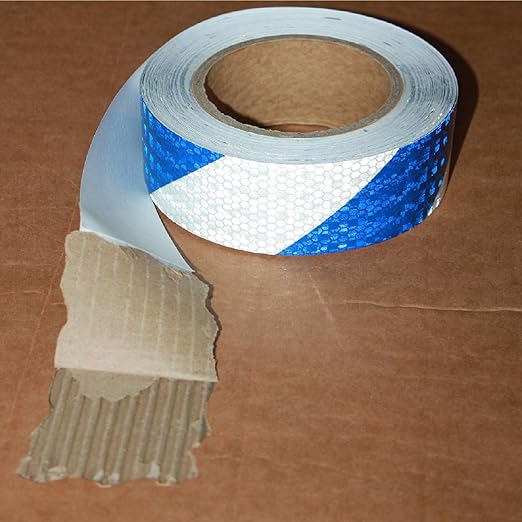 Blue and White Reflective Tape Outdoor Waterproof 1 inch X 66 feet, High Visibility Hazard Conspicuity Safety Industrial Marking Tape