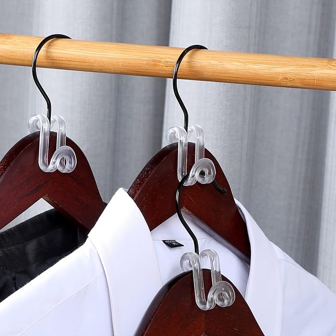 Unittype 100 Pcs Transparent Plastic Clothes Hanger Connector Hooks, Heavy Duty, Space Saving, Cascading