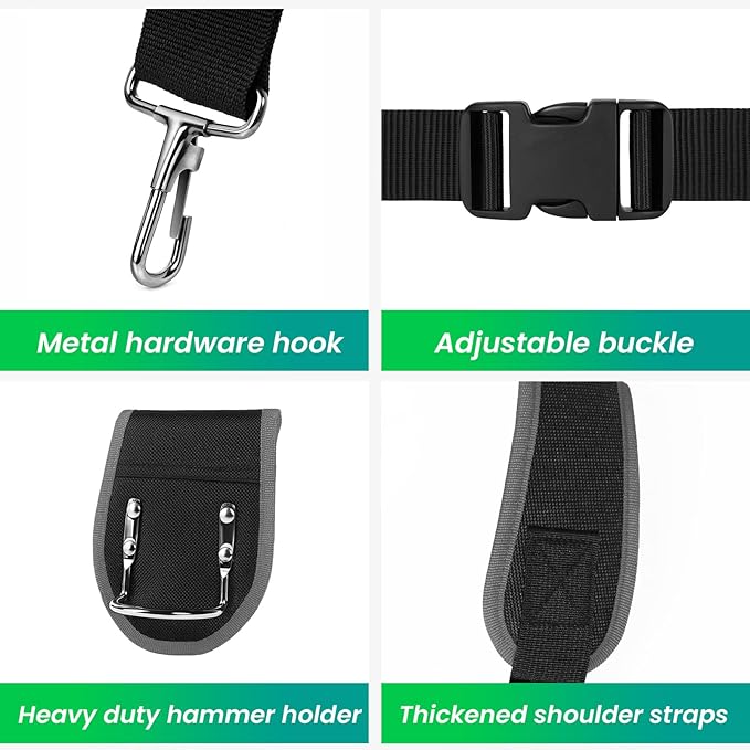 Tool Belt With Suspenders, Heavy Duty Magnetic Tool Belts for Men with 18 Pockets, Tool Belt with Adjustable 32 to 66 Inches Detachable Waist for Electricians, Carpenters, Framers, Black-Grey