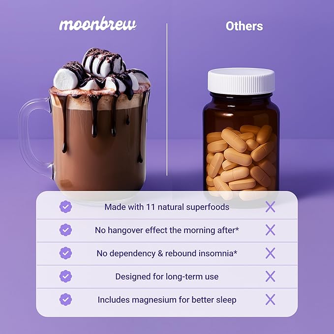 MoonBrew Nighttime Magnesium Hot Cocoa, Natural Sleep Aid Drink Mix for Adults, 2-Pack - Calming Melatonin-Free Sleep Support - Sleepy Hot Chocolate Powder with L-Theanine, Chamomile & Zinc Glycinate