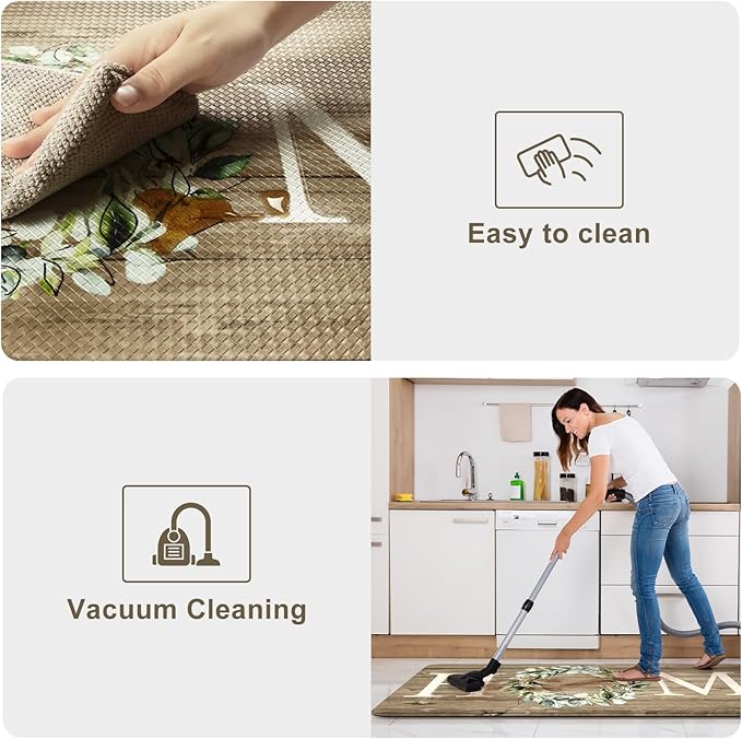 KIMODE Anti Fatigue Mats for Kitchen Floor,Farmhouse Rugs Sets of 2,Cushioned Carpet Non Slip for Laundry,Memory Foam Runner for Sink Office,Khaki 20"x47"+20"x32"