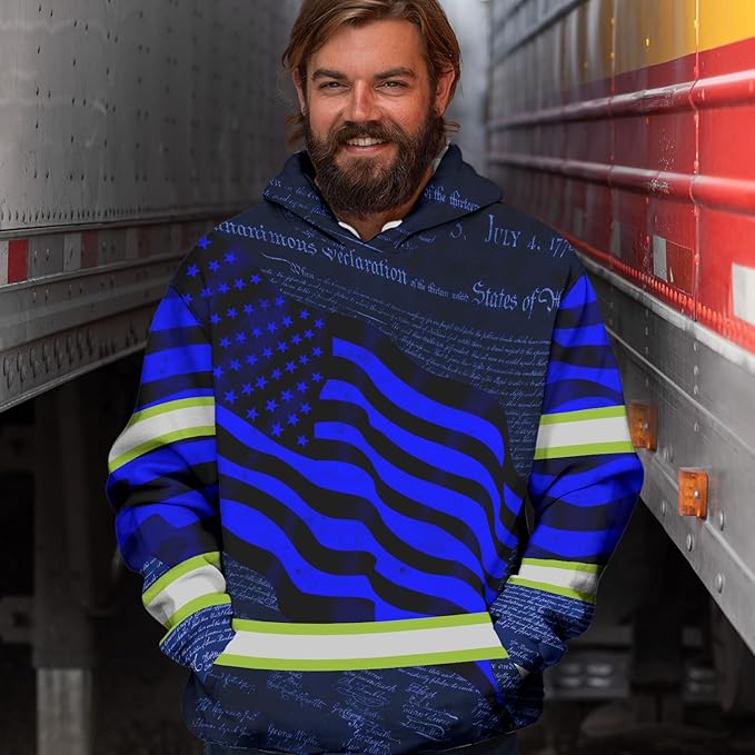 US Flag High Visibility Hoodie for Men Reflective Hoodie Safety Workwear for Worker Runner Patriotic ACC02