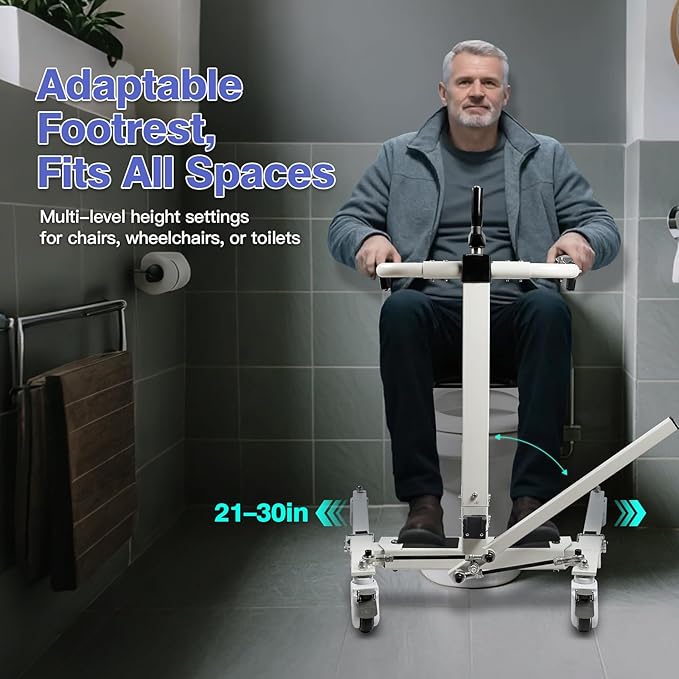 Drexo Patient Lift Transfer Chair, 5 in 1 Patient Lift Chair with 180°Split Seat, Height Adjustable Patient Transfer Chair with 4 Casters for Home Seniors Elderly, Load 450Lbs (Folding, Silver)
