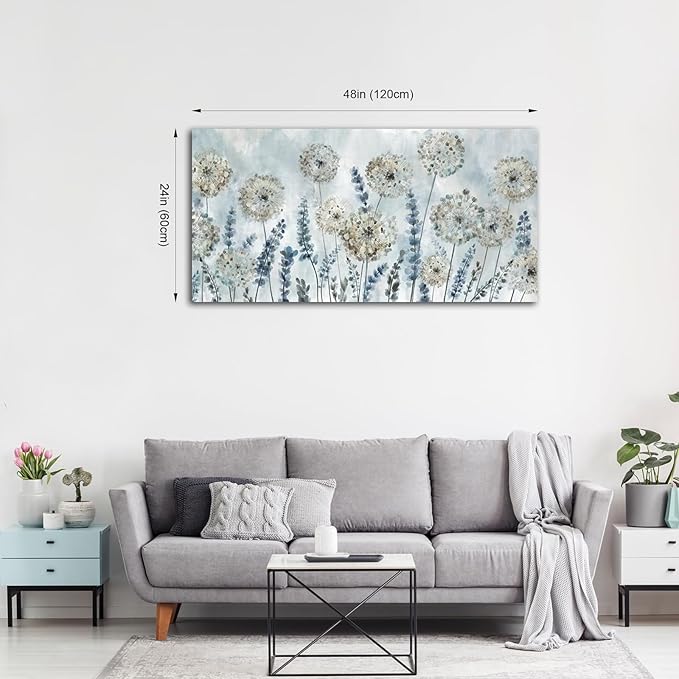 VEAEE Farmhouse Canvas Wall Art - Flowers Dandelion Wall Pictures,Living Room Decor,Nature Artwork Prints Abstract Grass Paintings for Bedroom Home Office Decoration 24"x48"