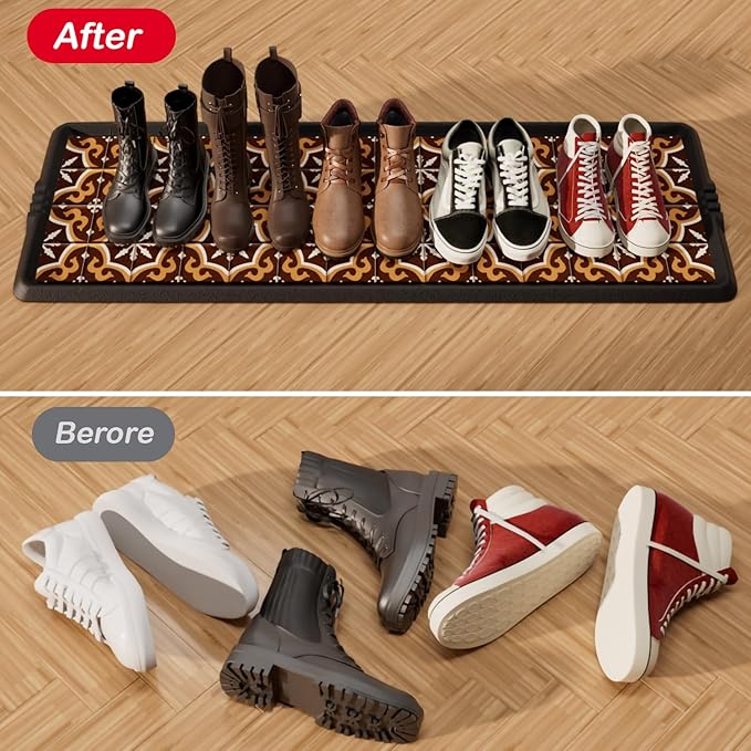 Rubber Boot Tray,Non-Slip Boot Mat with Lip,Waterproof Shoe Tray,Indoor Outdoor Multi Use Catch All Trays,Cleaning Mat for Entryway,Pets Garden,Mudroom,Garage