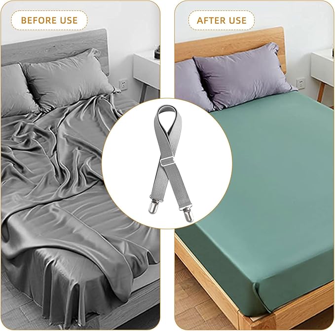 4Pcs Adjustable Bed Sheet Straps Clips, Elastic Mattress Sheet Fasteners Holder and Suspenders, Grippers to Hold Sheet, Mattress, Sofa, Couch, Table Cloth, Recliner Ironing Board Cover and More