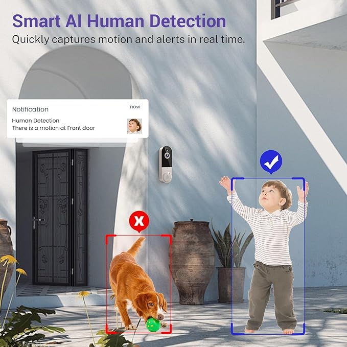 1080P Video Doorbell Camera Wireless, Cloud Storage, Live View, 2-Way Talk, Night Vision, 2.4Ghz WiFi Only, Indoor Surveillance, Real-Time Alert (Linen)