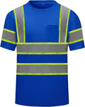 High Visibility Shirts Quick Dry Safety T Shirts with Reflective Strips and Pocket Short Sleeve Mesh Hi Vis Construction Work Class 2 Shirt for Men/Women Blue,4XL