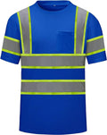 High Visibility Shirts Quick Dry Safety T Shirts with Reflective Strips and Pocket Short Sleeve Mesh Hi Vis Construction Work Class 2 Shirt for Men/Women Blue,Small