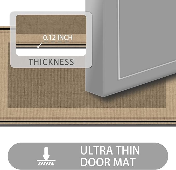 Ultra Thin Door Mat Indoor Entrance, 1/10 in Thin Door Mats for Inside Entry, Non-Slip Rubber Backing Washable Doormat, Fade Resistant, Absorbent, Low Profile Dirt Trapper, 35"X24"