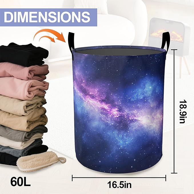 Laundry Basket,Psychedelic Starry Sky Large Canvas Fabric Lightweight Storage Hamper Organizer Dirty Clothes Collapsible Waterproof for College Dorms,Bathroom