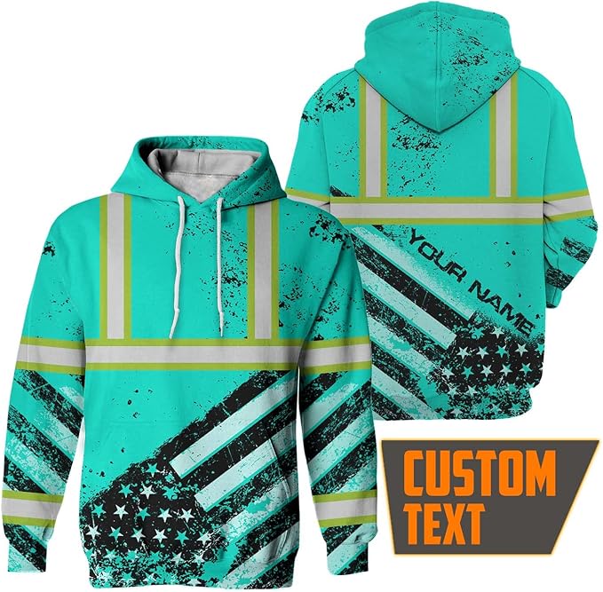 US Flag High Visibility Hoodie for Men Reflective Hoodie Safety Workwear for Worker Runner Patriotic ACC02