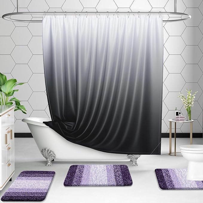 OLANLY Bathroom Rug Set 2 Piece, Soft Absorbent Microfiber Bath Mats and U-Shaped Contour Toilet Rug, Non-Slip, Machine Wash Dry, Plush Shaggy Bath Mats for Bathroom (30"x20"+24"x20", Violet)