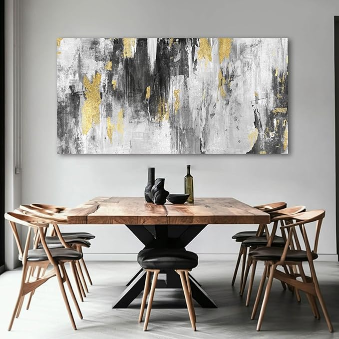 Large Wall Art Living Room Decor Black and Gold Abstract Art Wall Modern Artwork Decor for Office Bedroom Kitchen 24x48 In