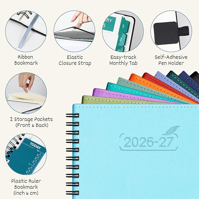 BEZEND Monthly Planner 2026-2027 (Spiral-8.5" x 11") 2 Year Calendar Book with Note Pages - Jan 26 to Dec 27-120 GSM Paper, Inner Pockets, Laminated Tabs, Vegan Leather Softcover - Dark Green
