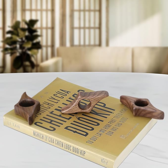 Walnut Book Page Holder, Smooth Finish Wood Book Holder for Reading, Ideal Book Reader Gifts & Reading Accessories,Book Worm Gifts for Women, Thumb Book Page Holder (Medium)