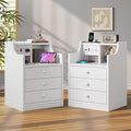 ADORNEVE Night Stand Set 2,White Nightstand with Charging Station & Hutch,Night Stands for Bedrooms Set of 2,Bedside Table with Drawers