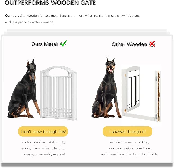 4NM Metal No Drilling Expandable Dog Gate, Extra Wide 96", Extra Tall 32" Free Standing Pet Gate with Door, Gates for Dogs Outdoor or Indoor, with 3PCS Support - White